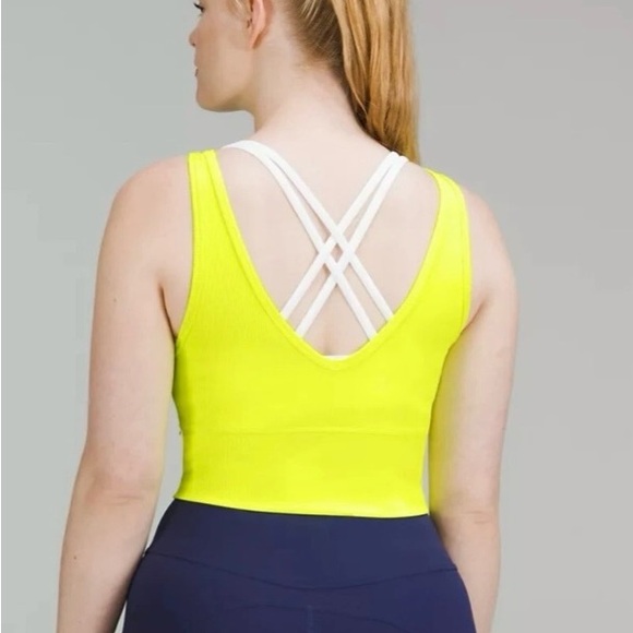 Lululemon Power Pivot Ribbed Tank Top Neon Yellow #V00 - Picture 2 of 6
